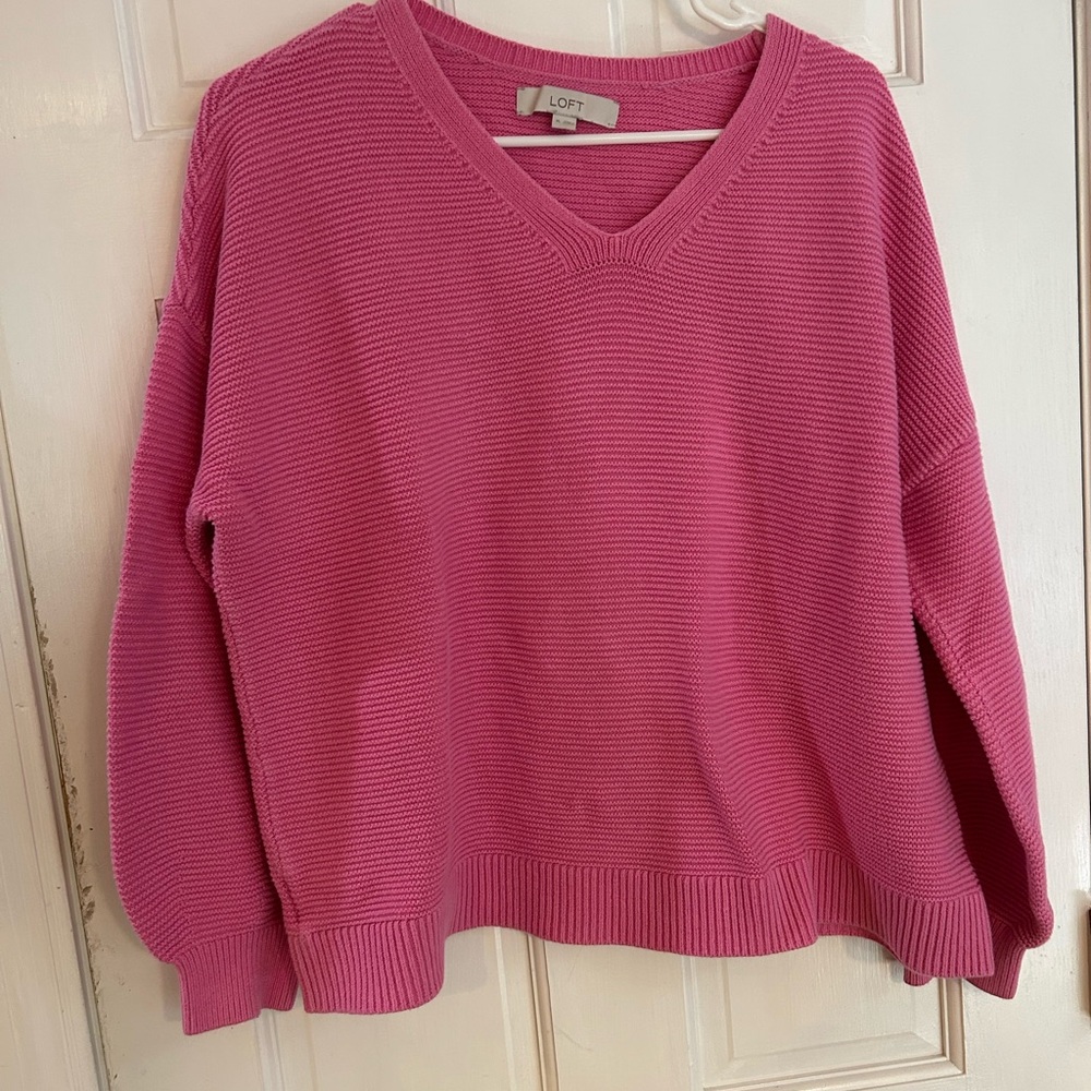 LOFT V-Neck Sweater in Vibrant Pink